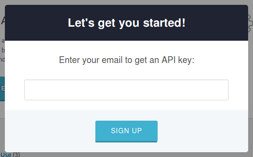 Sign up for an Imagify API key screenshot