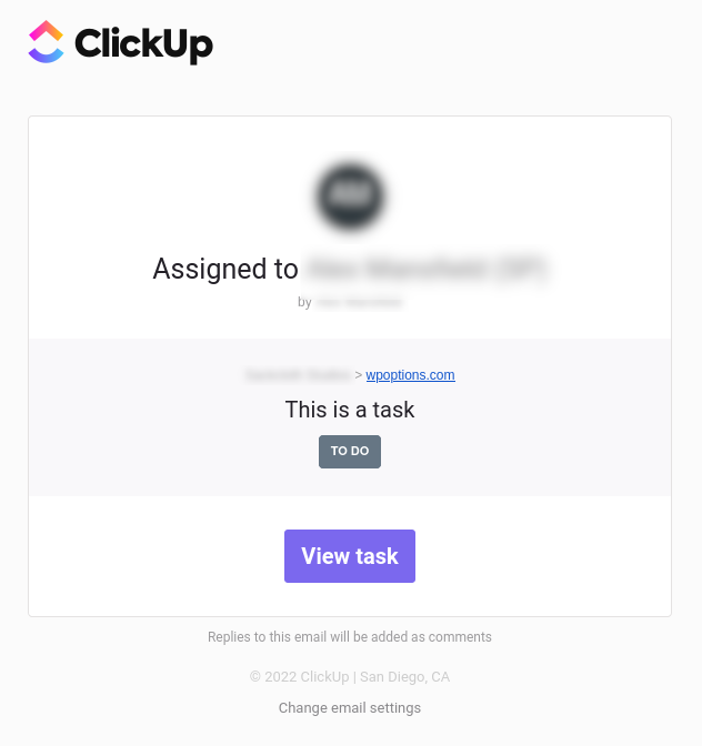 ClickUp notification email screenshot