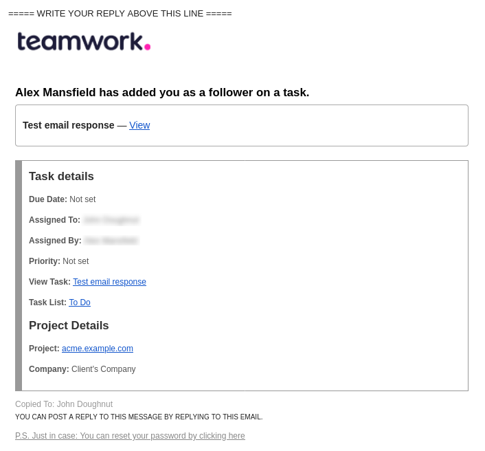 Teamwork notification email screenshot
