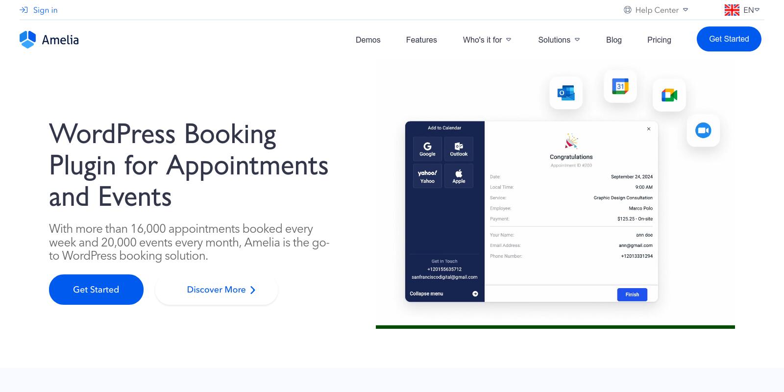 Amelia website screenshot